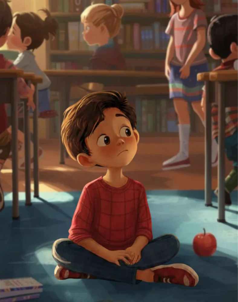 Ren sitting in a reading corner, noticing something within himself